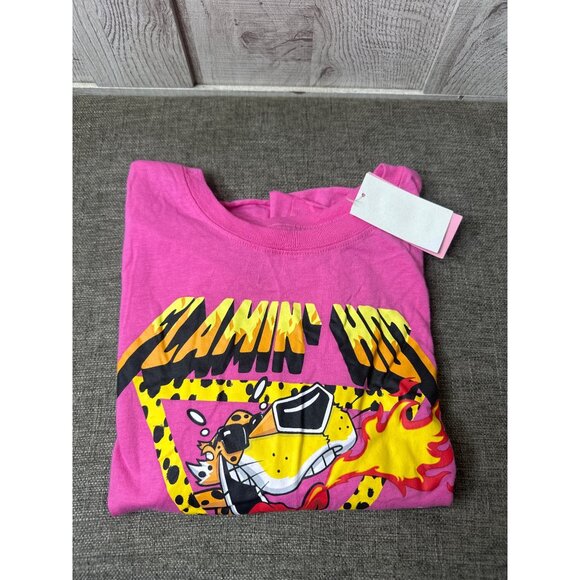 Cheetos Cheetah Flamin Hot Graphic Pink Crop Tee Shirt Womens Medium - Picture 3 of 6